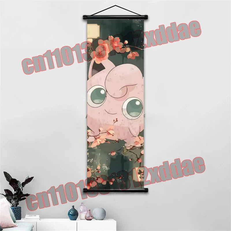 Anime Pokemon Retro Poster Scroll Painting Art White Canvas Painting, Squirtle, Pikachu, Bulbasaur, Eevee, Decorative Painting