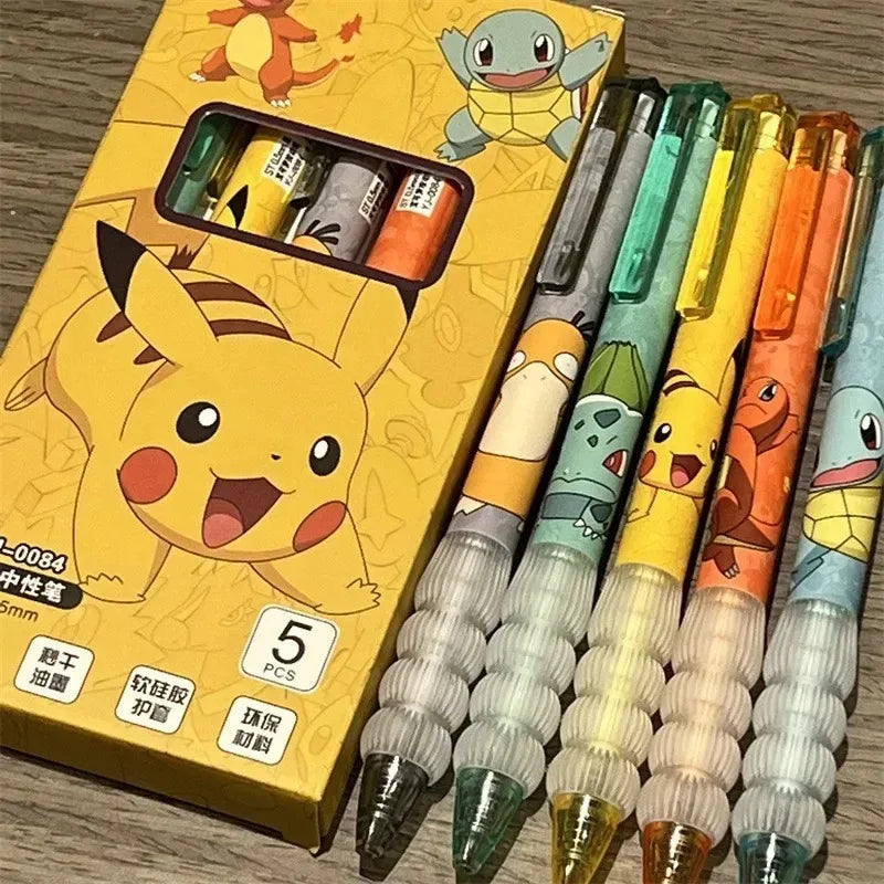 Pokémon 5-Piece Gel Pen Set – Pikachu, Squirtle & Charmander Cute Anime Stationery