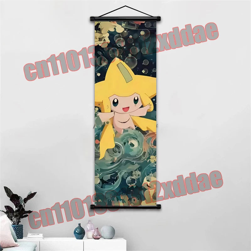 Anime Pokemon Retro Poster Scroll Painting Art White Canvas Painting, Squirtle, Pikachu, Bulbasaur, Eevee, Decorative Painting