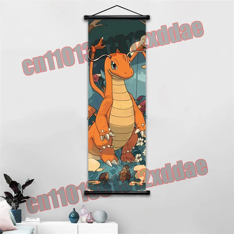 Anime Pokemon Retro Poster Scroll Painting Art White Canvas Painting, Squirtle, Pikachu, Bulbasaur, Eevee, Decorative Painting