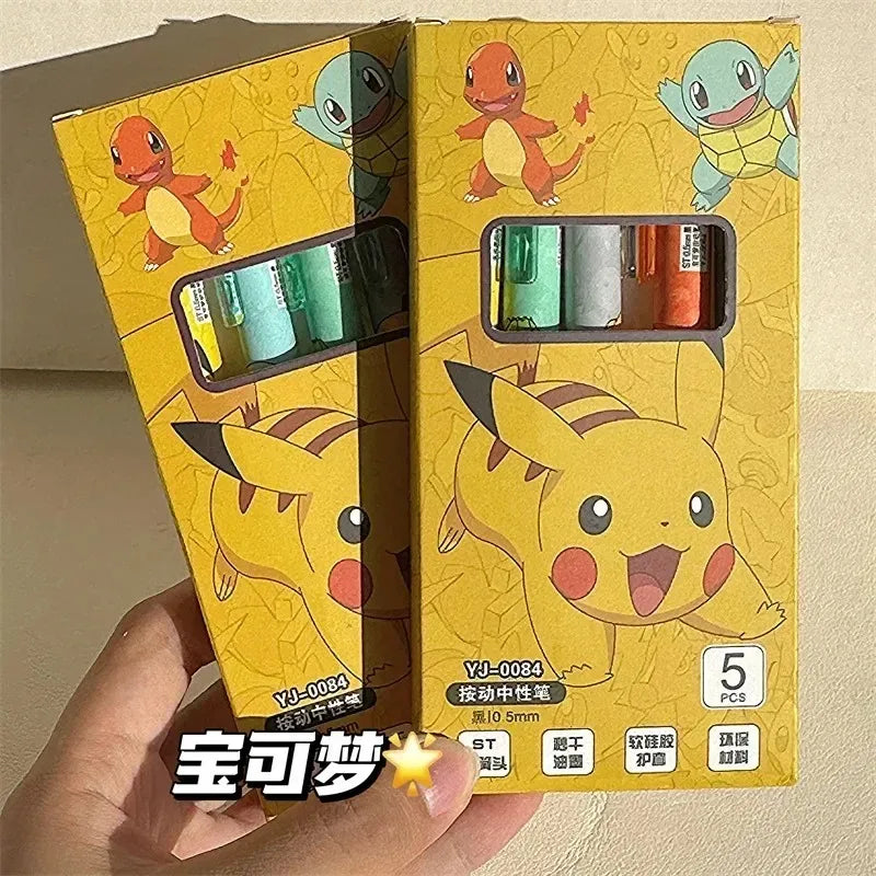 Pokémon 5-Piece Gel Pen Set – Pikachu, Squirtle & Charmander Cute Anime Stationery