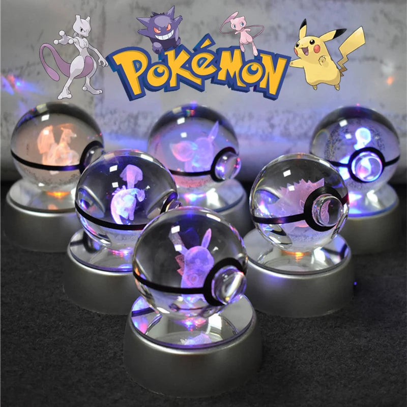 Pokémon 3D Crystal Ball Night Light – Pikachu, Gengar, Mewtwo & More ✨