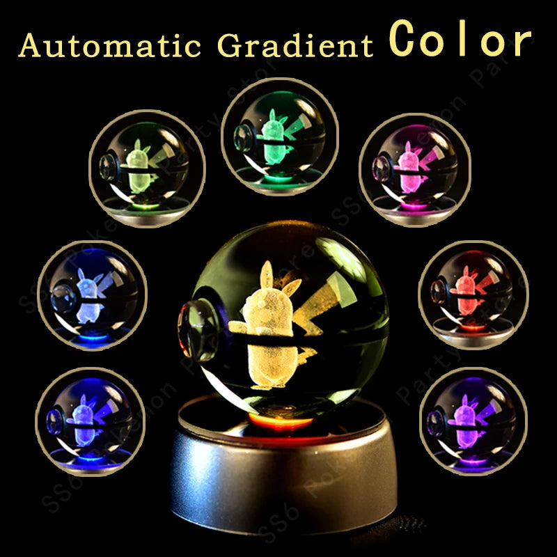 Pokémon 3D Crystal Ball Night Light – Pikachu, Gengar, Mewtwo & More ✨