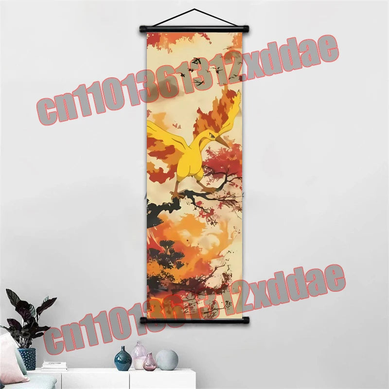 Anime Pokemon Retro Poster Scroll Painting Art White Canvas Painting, Squirtle, Pikachu, Bulbasaur, Eevee, Decorative Painting