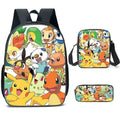3-Piece Set Pokemon Cartoon School Bags for Boys Girls School Backpack Light Weight Durable Backpack Crossbody Bag Pencil Case.