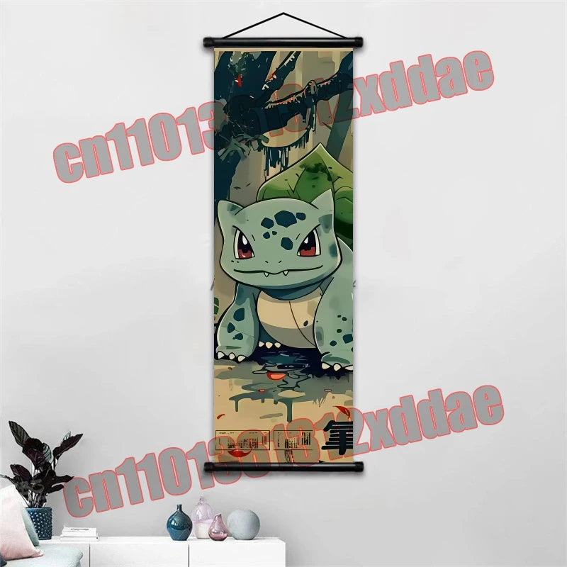 Anime Pokemon Retro Poster Scroll Painting Art White Canvas Painting, Squirtle, Pikachu, Bulbasaur, Eevee, Decorative Painting