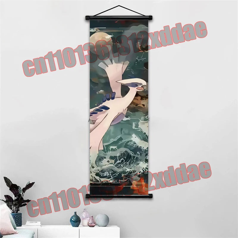 Anime Pokemon Retro Poster Scroll Painting Art White Canvas Painting, Squirtle, Pikachu, Bulbasaur, Eevee, Decorative Painting