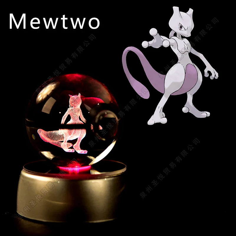 Pokémon 3D Crystal Ball Night Light – Pikachu, Gengar, Mewtwo & More ✨