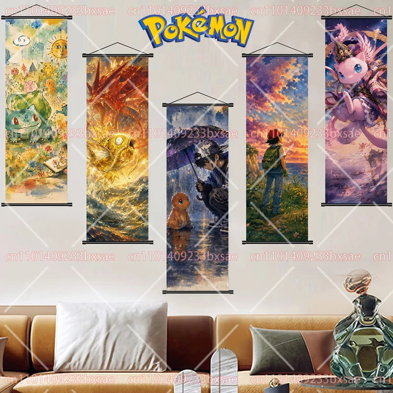 Pokémon Art Scroll Painting Greninja Charizard Gengar Squirtle Magikarp Indoor Soft Wall Hanging Painting Daily Gift Small Items