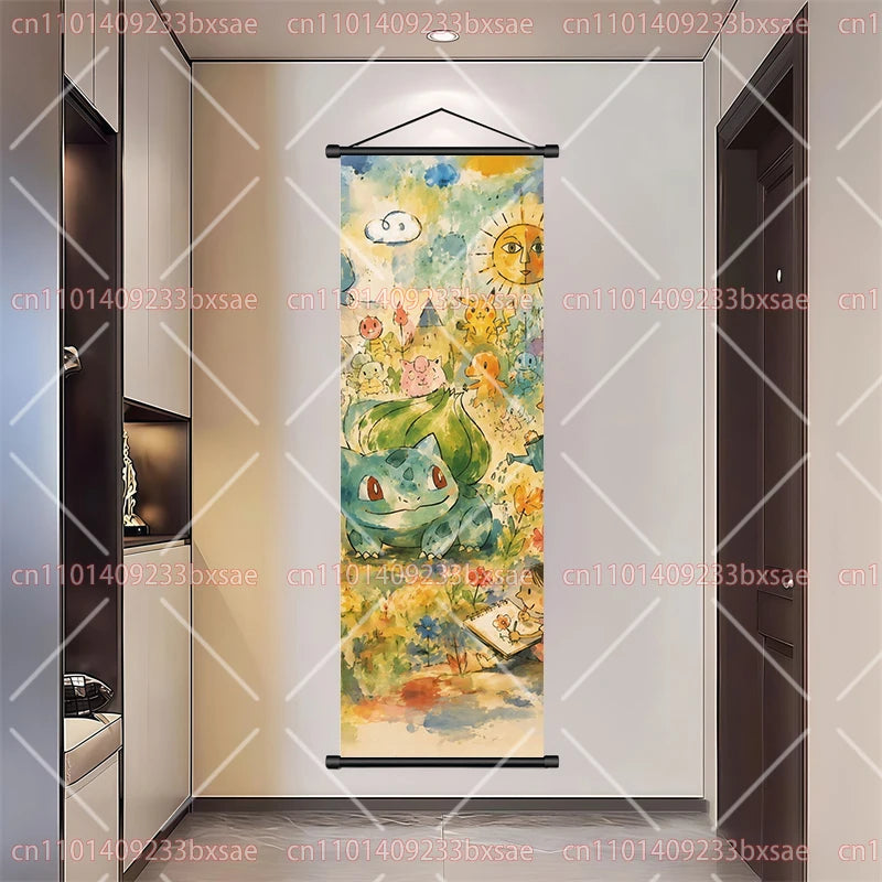 Pokémon Art Scroll Painting Greninja Charizard Gengar Squirtle Magikarp Indoor Soft Wall Hanging Painting Daily Gift Small Items