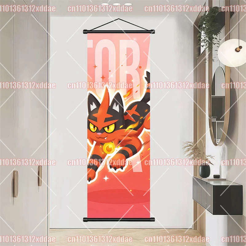 Pokemon Scroll Painting Dragonite Incineroar Litten Totodile Pikachu Anime HD Poster Whole House Wall Decoration Children's Gift
