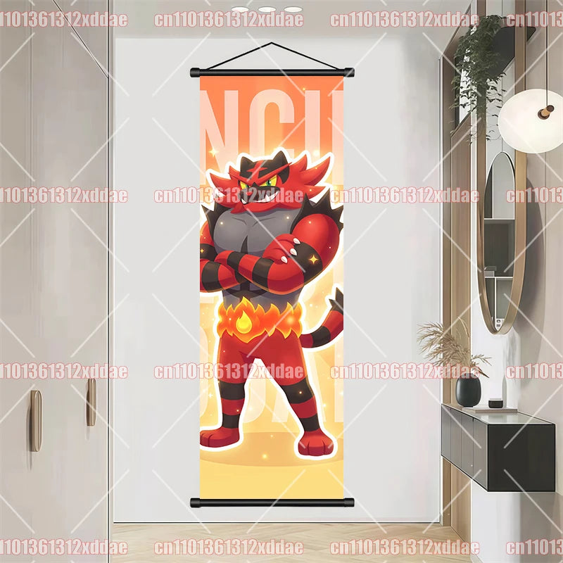 Pokemon Scroll Painting Dragonite Incineroar Litten Totodile Pikachu Anime HD Poster Whole House Wall Decoration Children's Gift