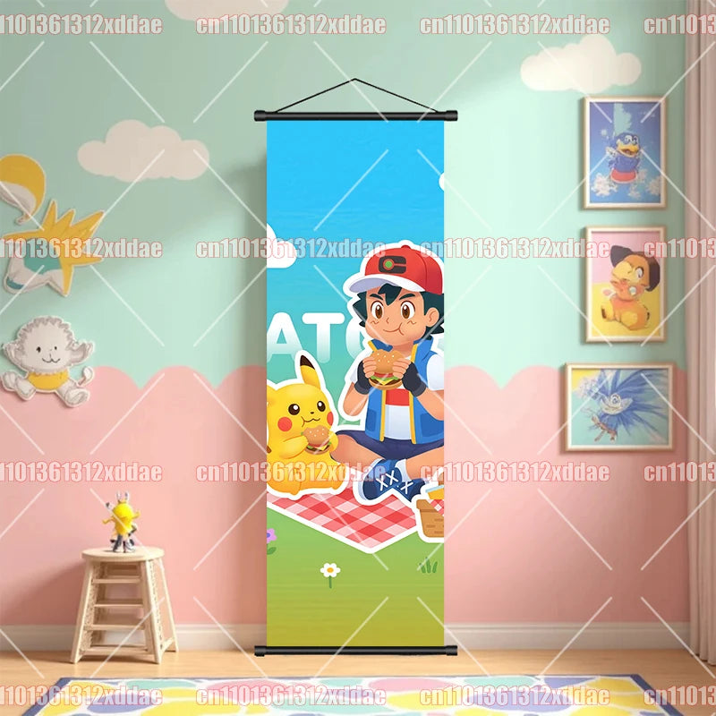 Pokemon Scroll Painting Dragonite Incineroar Litten Totodile Pikachu Anime HD Poster Whole House Wall Decoration Children's Gift