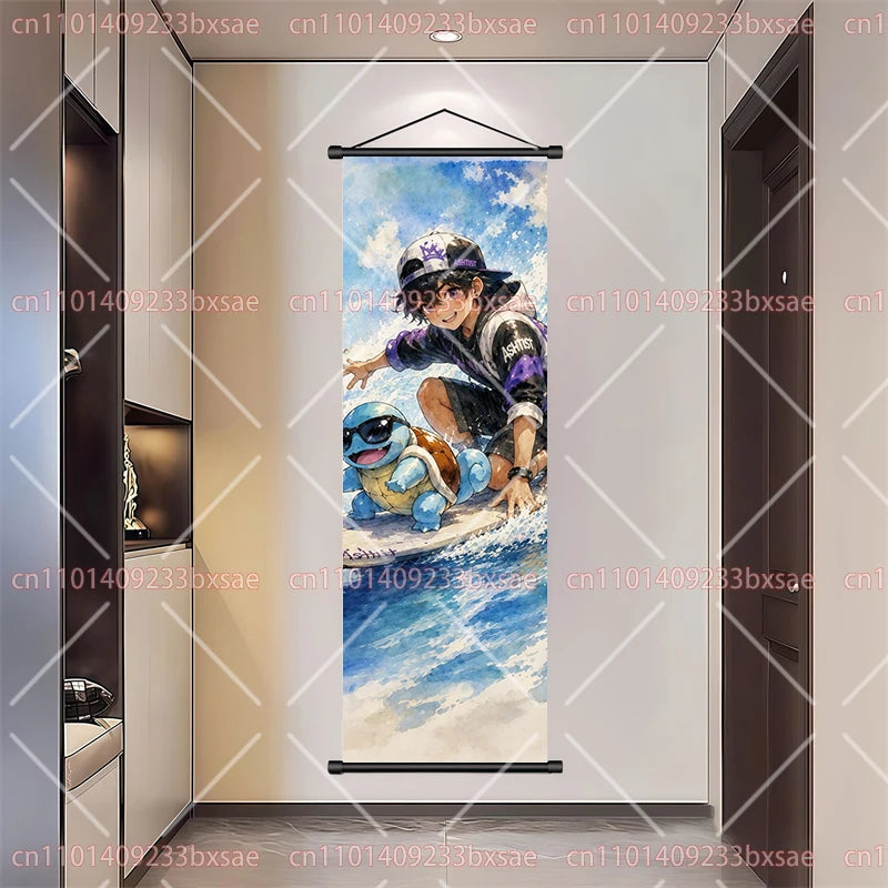Pokémon Art Scroll Painting Greninja Charizard Gengar Squirtle Magikarp Indoor Soft Wall Hanging Painting Daily Gift Small Items