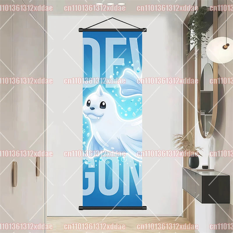 Pokemon Scroll Painting Dragonite Incineroar Litten Totodile Pikachu Anime HD Poster Whole House Wall Decoration Children's Gift