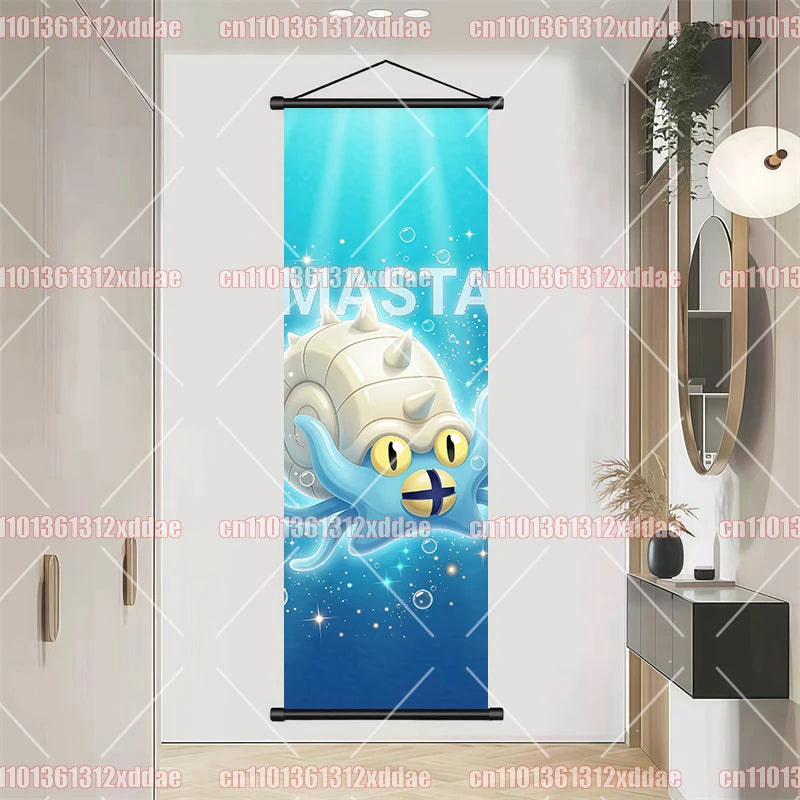 Pokemon Scroll Painting Dragonite Incineroar Litten Totodile Pikachu Anime HD Poster Whole House Wall Decoration Children's Gift