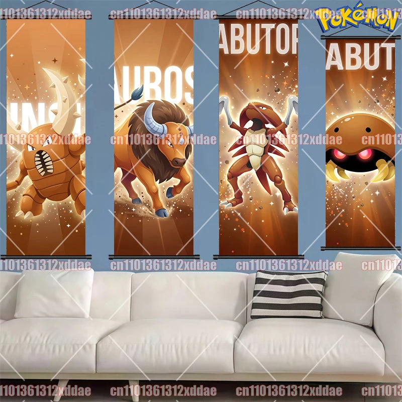 Pokemon Scroll Painting Dragonite Incineroar Litten Totodile Pikachu Anime HD Poster Whole House Wall Decoration Children's Gift