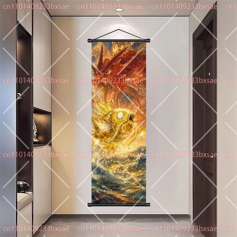 Pokémon Art Scroll Painting Greninja Charizard Gengar Squirtle Magikarp Indoor Soft Wall Hanging Painting Daily Gift Small Items
