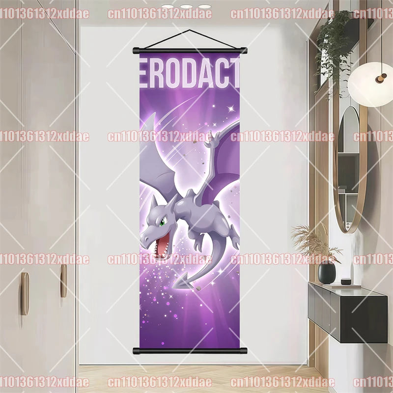 Pokemon Scroll Painting Dragonite Incineroar Litten Totodile Pikachu Anime HD Poster Whole House Wall Decoration Children's Gift