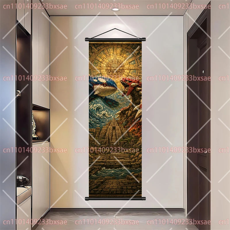 Pokémon Art Scroll Painting Greninja Charizard Gengar Squirtle Magikarp Indoor Soft Wall Hanging Painting Daily Gift Small Items