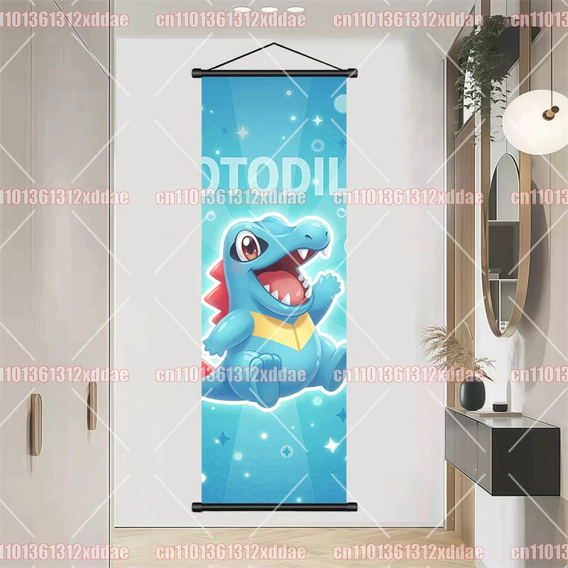 Pokemon Scroll Painting Dragonite Incineroar Litten Totodile Pikachu Anime HD Poster Whole House Wall Decoration Children's Gift