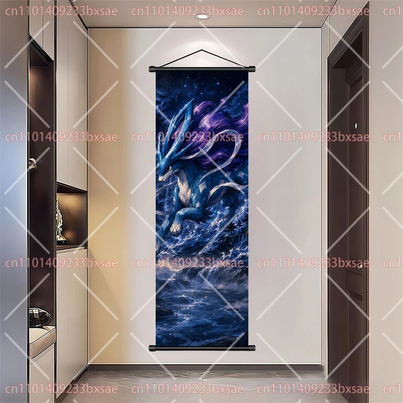 Pokémon Art Scroll Painting Greninja Charizard Gengar Squirtle Magikarp Indoor Soft Wall Hanging Painting Daily Gift Small Items