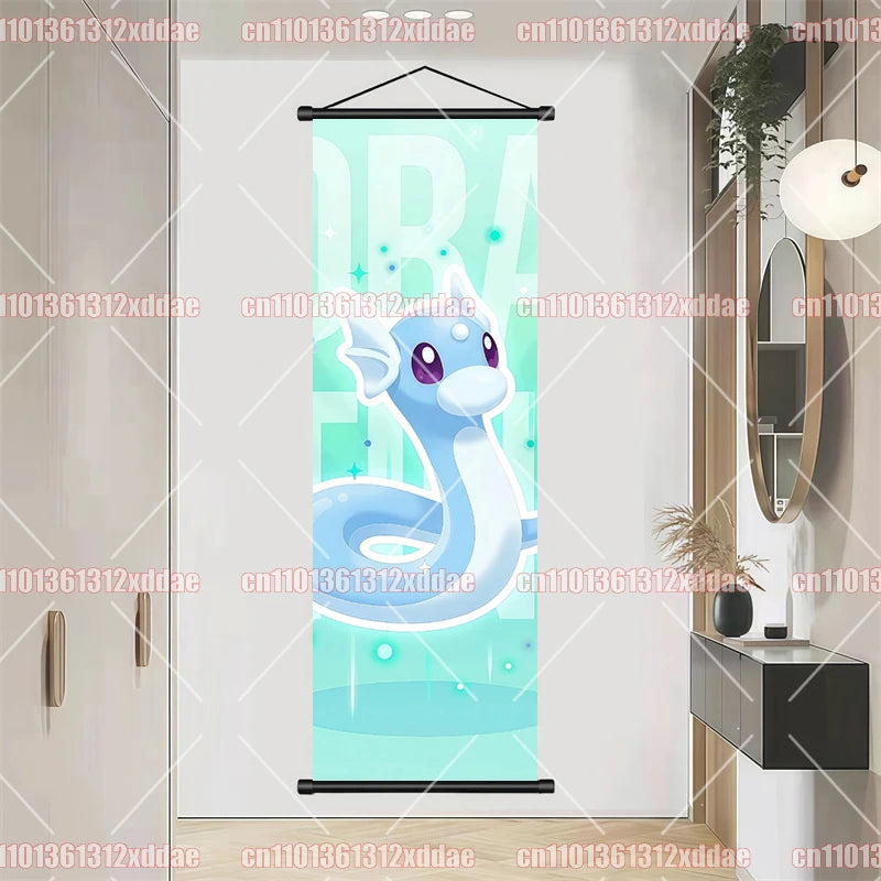 Pokemon Scroll Painting Dragonite Incineroar Litten Totodile Pikachu Anime HD Poster Whole House Wall Decoration Children's Gift
