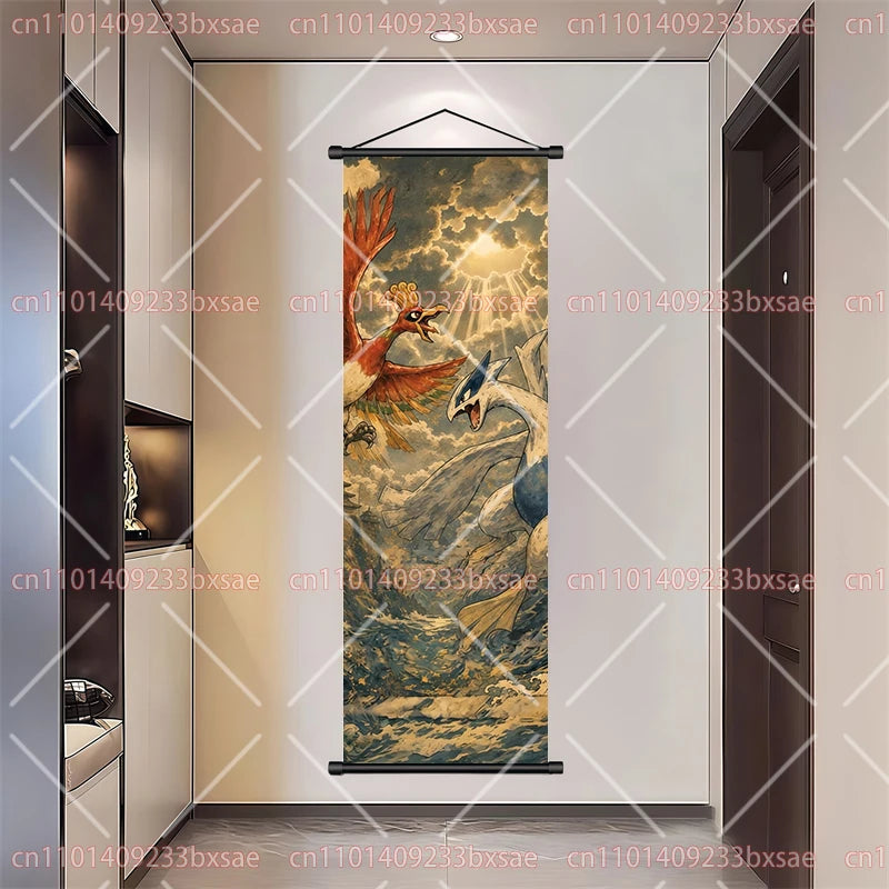 Pokémon Art Scroll Painting Greninja Charizard Gengar Squirtle Magikarp Indoor Soft Wall Hanging Painting Daily Gift Small Items