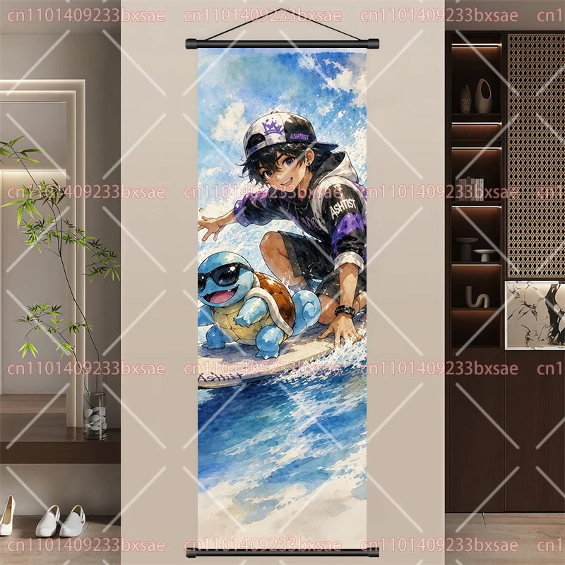 Pokémon Art Scroll Painting Greninja Charizard Gengar Squirtle Magikarp Indoor Soft Wall Hanging Painting Daily Gift Small Items