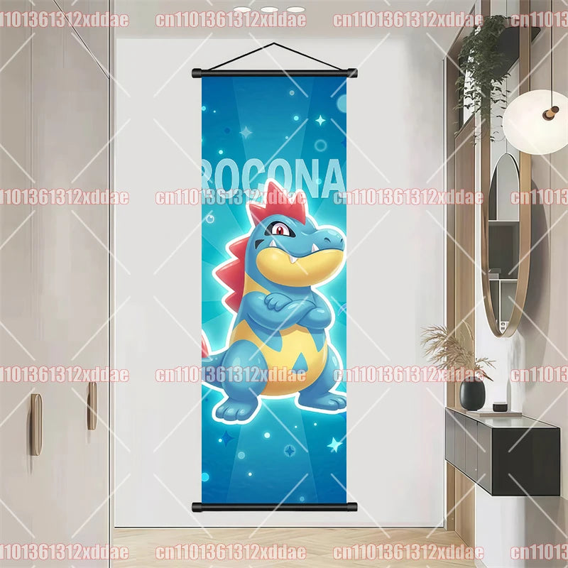 Pokemon Scroll Painting Dragonite Incineroar Litten Totodile Pikachu Anime HD Poster Whole House Wall Decoration Children's Gift