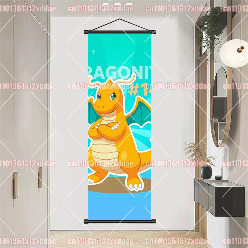 Pokemon Scroll Painting Dragonite Incineroar Litten Totodile Pikachu Anime HD Poster Whole House Wall Decoration Children's Gift