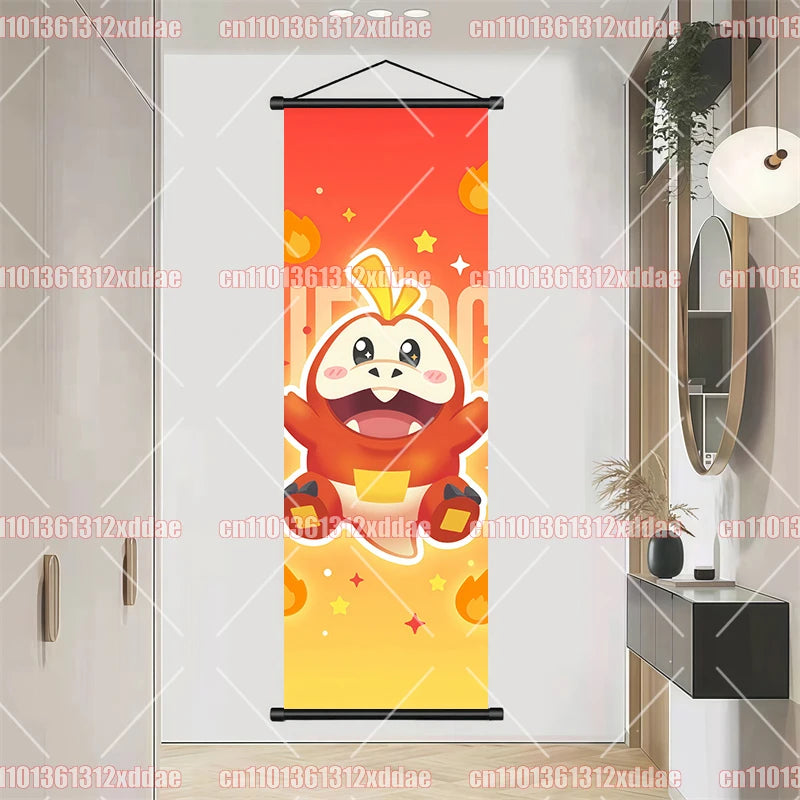 Pokemon Scroll Painting Dragonite Incineroar Litten Totodile Pikachu Anime HD Poster Whole House Wall Decoration Children's Gift