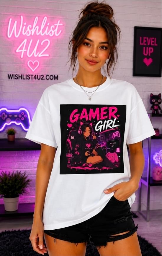 Gamer Girl T-Shirt – Retro Pink Gaming Graphic Tee for Women.