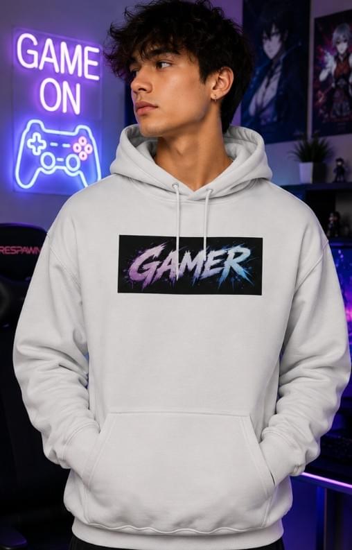 Gamer Graphic Hoodie – Retro Neon Anime Controller Design.