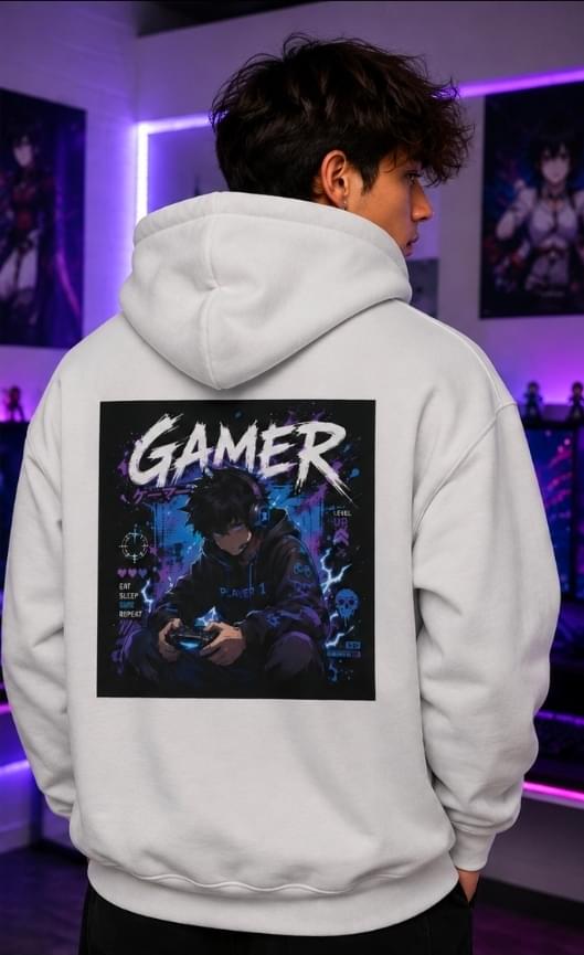 Gamer Graphic Hoodie – Retro Neon Anime Controller Design.