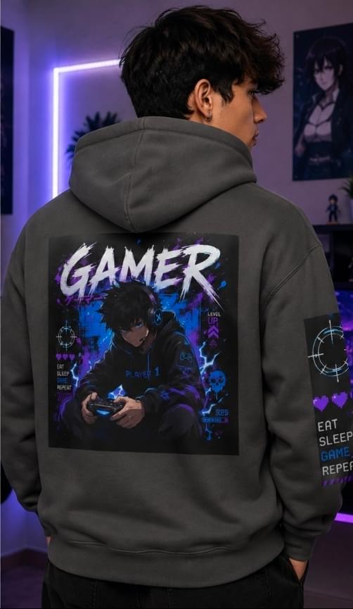 Gamer Hoodie – Neon Anime Controller Back Print.